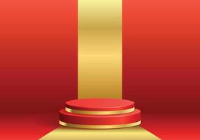 3D Soft Red And Gold Circle Podium Promotion Banner Template vector
