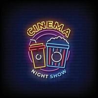 Cinema Night Show Neon Signs Style Text Vector