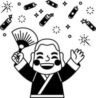 chinese smiling man celebrate with fire crackers vector