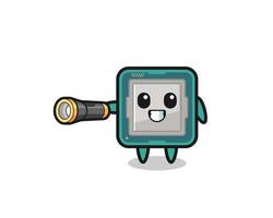 processor mascot holding flashlight vector