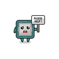 cute processor hold the please help banner vector