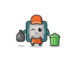 the mascot of cute processor as garbage collector vector