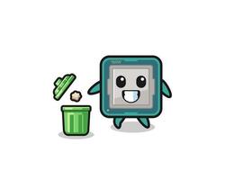 illustration of the processor throwing garbage in the trash can vector