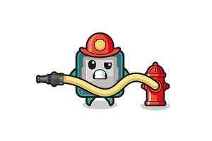 dibujos animados del procesador como mascota de bombero con manguera de agua vector