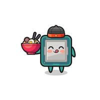 processor as Chinese chef mascot holding a noodle bowl vector