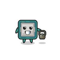 processor mascot lifting kettlebell in the gym vector