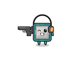 illustration of processor cartoon doing shooting range vector