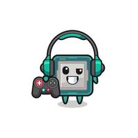 processor gamer mascot holding a game controller vector