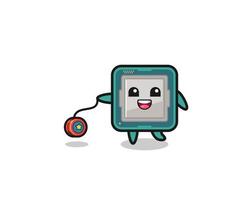 cartoon of cute processor playing a yoyo vector