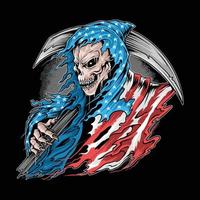 grim reaper angel of death wearing american flag of united states vector