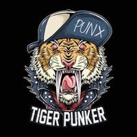 tiger dress up punker wearing leather jacket and hat like punk