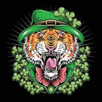 tiger ST. Patrick's Day wears a coat and hat with clover leaves vector