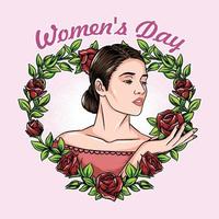 women's day and valentine's day in spring with a picture of a woman in a heart love flowers vector
