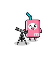 milk box astronomer mascot with a modern telescope vector