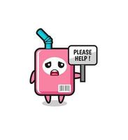 cute milk box hold the please help banner vector