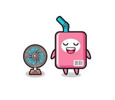 cute milk box is standing in front of the fan vector