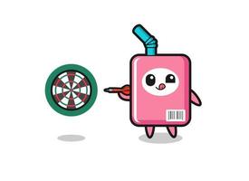 cute milk box is playing dart vector