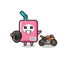 cute milk box cartoon as a motorcycle racer vector