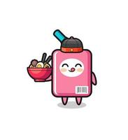 milk box as Chinese chef mascot holding a noodle bowl vector