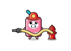 milk box cartoon as firefighter mascot with water hose vector