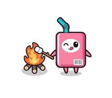 milk box character is burning marshmallow vector