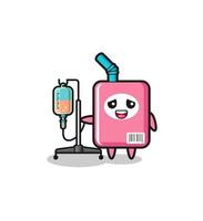 cute milk box character standing with infusion pole vector