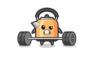 cartoon of kettle lifting a barbell vector