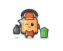 the mascot of cute kettle as garbage collector vector