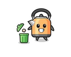 illustration of the kettle throwing garbage in the trash can vector