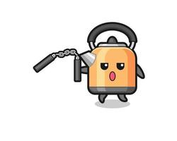 cartoon of kettle using nunchaku vector