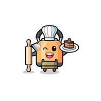 kettle as pastry chef mascot hold rolling pin vector