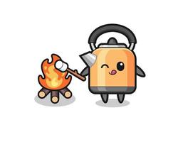 kettle character is burning marshmallow vector