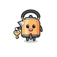 cute kettle as a real estate agent mascot vector