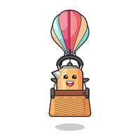 kettle mascot riding a hot air balloon vector