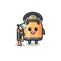 cute kettle mascot as a soldier vector