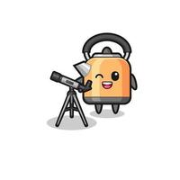 kettle astronomer mascot with a modern telescope vector