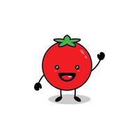 Happy cute smiling tomato, Vector flat cartoon character illustration icon, Isolated on white background, Cute tomato vegetable character concept