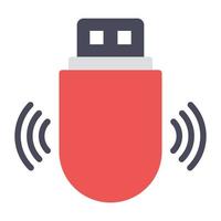 Pen drive with signals, wireless usb icon in modern flat style vector