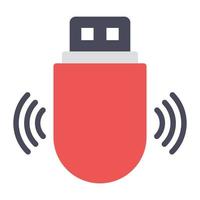 Pen drive with signals, wireless usb icon in modern flat style vector