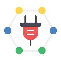 Plug inside connected nodes network showcasing power network icon vector