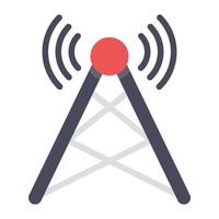 Wireless internet signal tower flat icon design vector