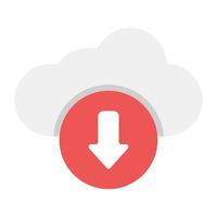 Cloud with downward direction arrow, flat design of cloud downloading icon vector