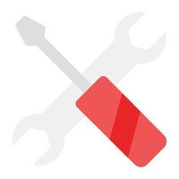 Icon of mechanical tools in flat style, screwdriver with wrench vector