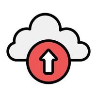 Cloud with upward direction arrow, flat design of cloud uploading icon