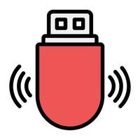 Pen drive with signals, wireless usb icon in modern flat style vector