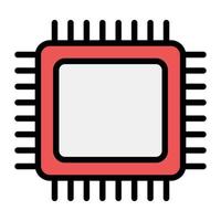Processor chip icon, microchip flat vector design.