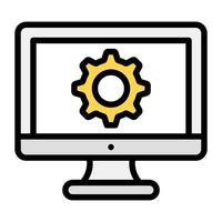 Flat design of system setting, gear inside monitor vector