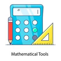 Calendar with pencil and triangular scale, mathematical tools in flat outline icon style vector