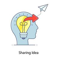 Human head having sharing idea concept, flat outline icon vector