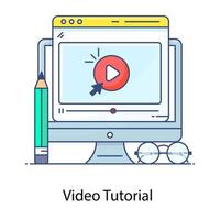 tutoriales en vídeo, un moderno icono de contorno plano de transmisión de vídeo vector